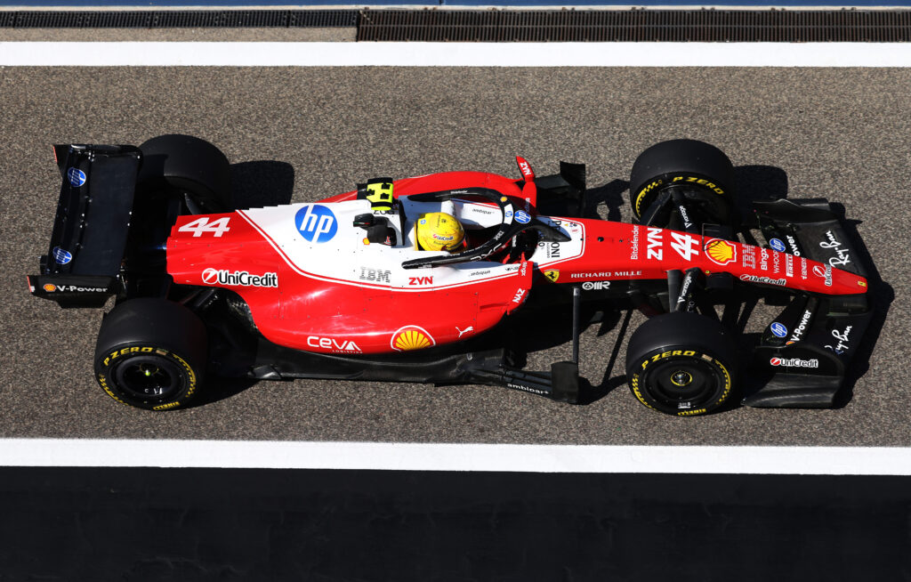 Ferrari driver Lewis Hamilton on track during the 2026 F1 Bahrain pre-season test