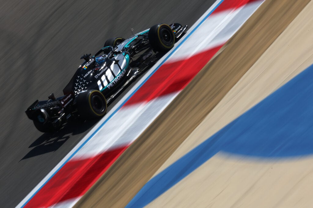 Mercedes driver George Russell on track during the 2026 F1 Bahrain pre-season test