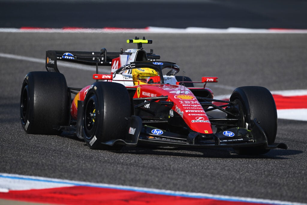Lewis Hamilton of Great Britain driving the (44) Scuderia Ferrari SF-26 on track during day two of F1 Testing at Bahrain International Circuit on February 19, 2026 in Bahrain, Bahrain.