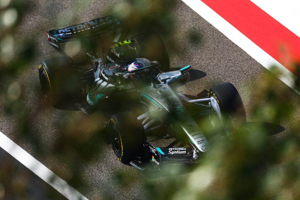 Mercedes driver Andrea Kimi Antonelli on track during the final day of 2026 F1 pre-season testing in Bahrain