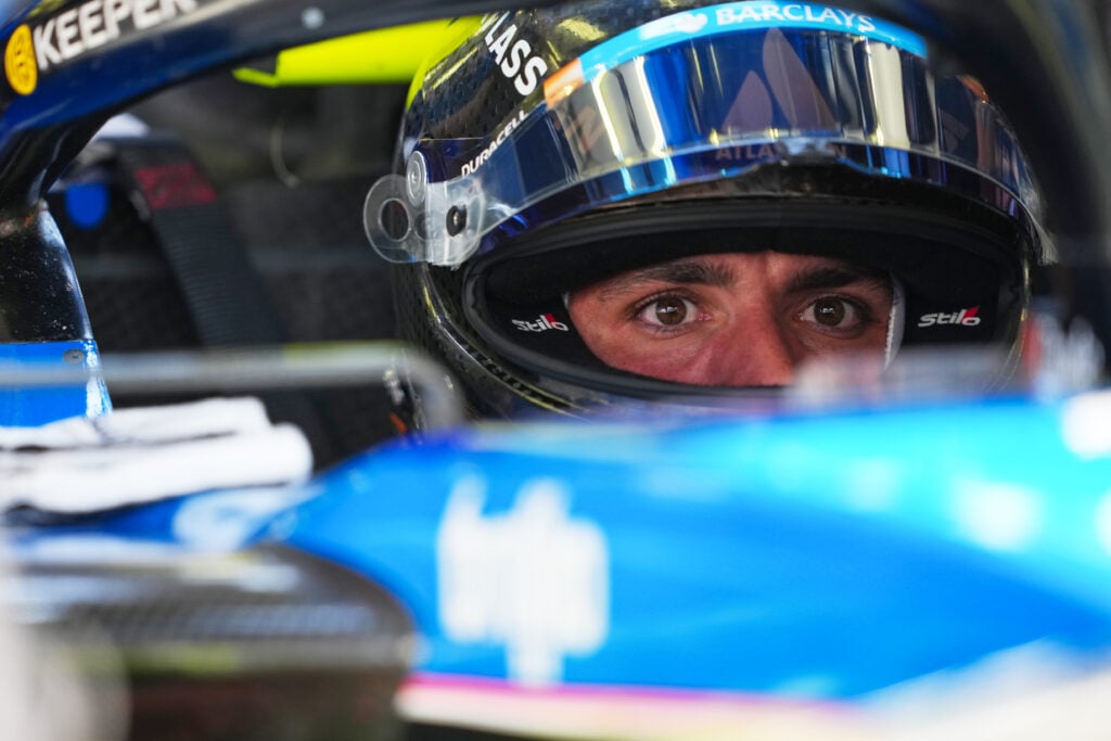 Carlos Sainz of Spain and Williams prepares to drive in the garage during day three of F1 Testing at Bahrain International Circuit on February 20, 2026 in Bahrain, Bahrain.