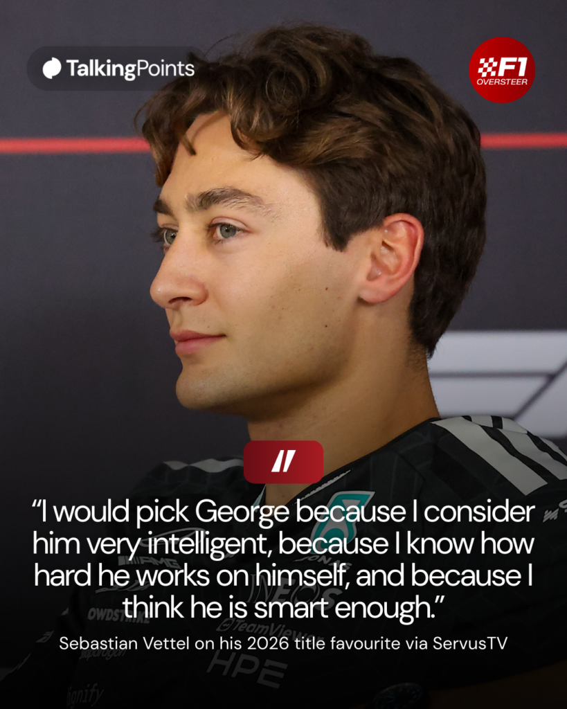 Mercedes driver George Russell in a press conference at the 2026 F1 Bahrain pre-season test