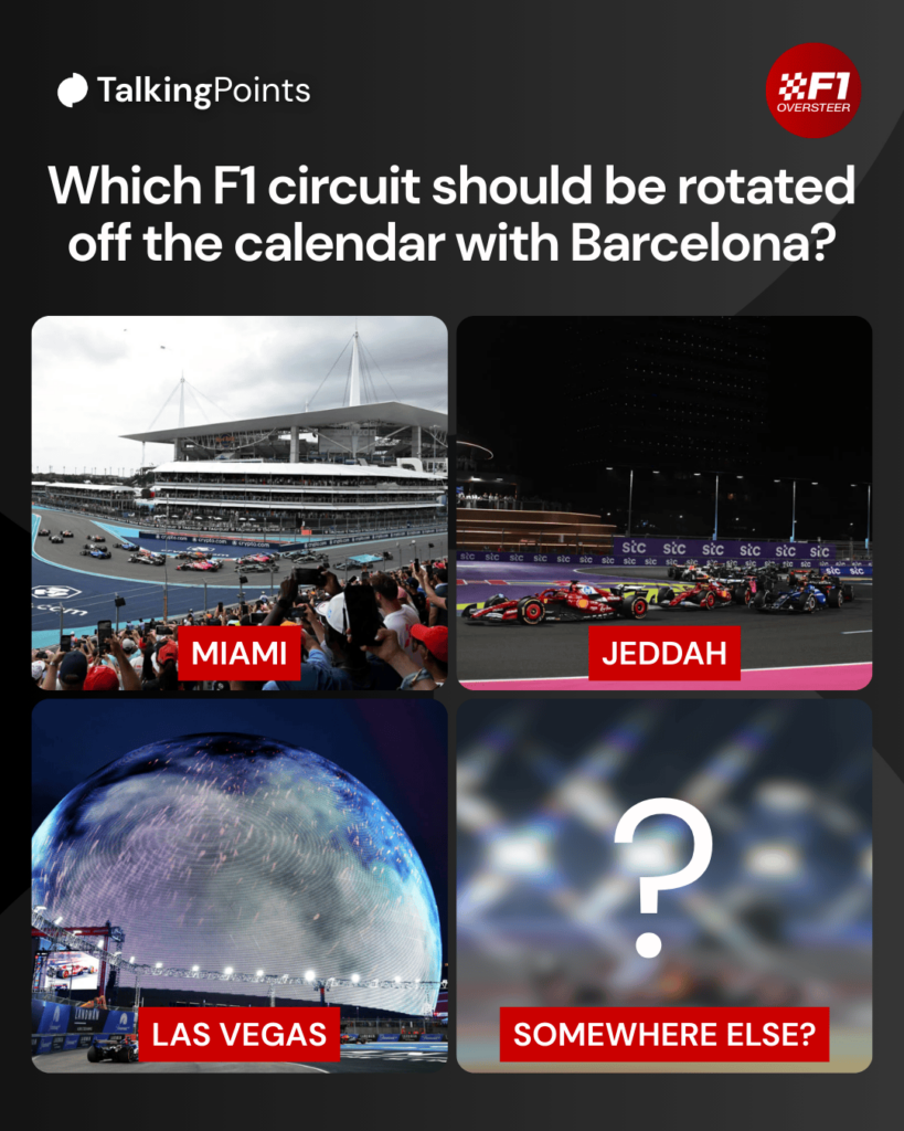 A graphic of Miami, Jeddah, Vegas and Qatar F1 circuits