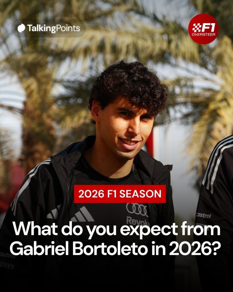 Audi driver Gabriel Bortoleto walking through the F1 paddock in Bahrain.