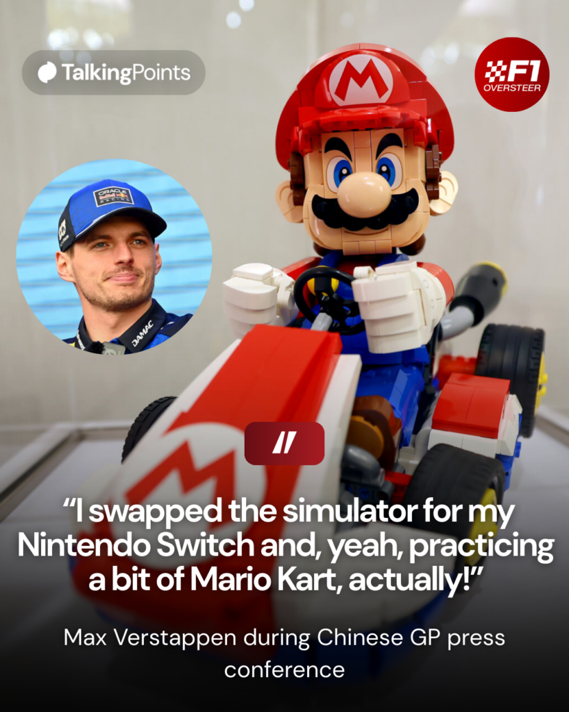 Picture of LEGO Mario Kart figure with cut out bubble of Max Verstappen