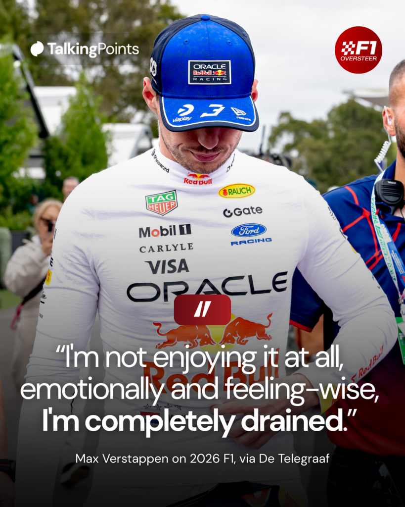 Max Verstappen of Red Bull bows his head in the Australian Grand Prix paddock