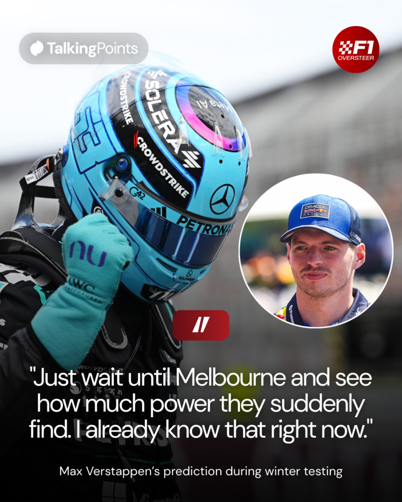 George Russell of Mercedes celebrates after taking pole position for the 2026 Australian Grand Prix