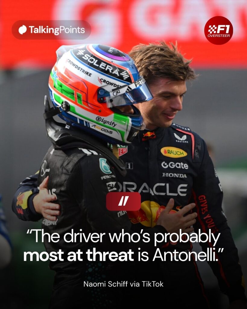 Kimi Antonelli and Max Verstappen hugging after the 2025 Formula 1 Sao Paulo Grand Prix
