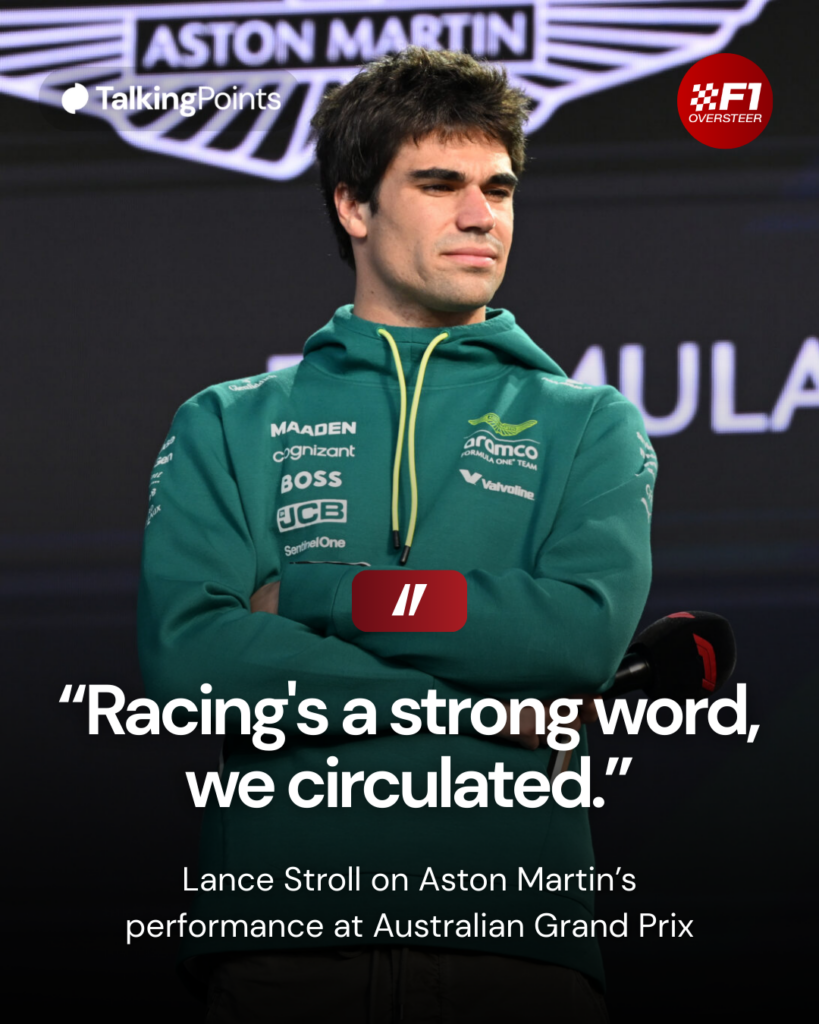 Aston Martin driver Lance Stroll speaks at the fans' forum at the 2025 F1 Las Vegas Grand Prix