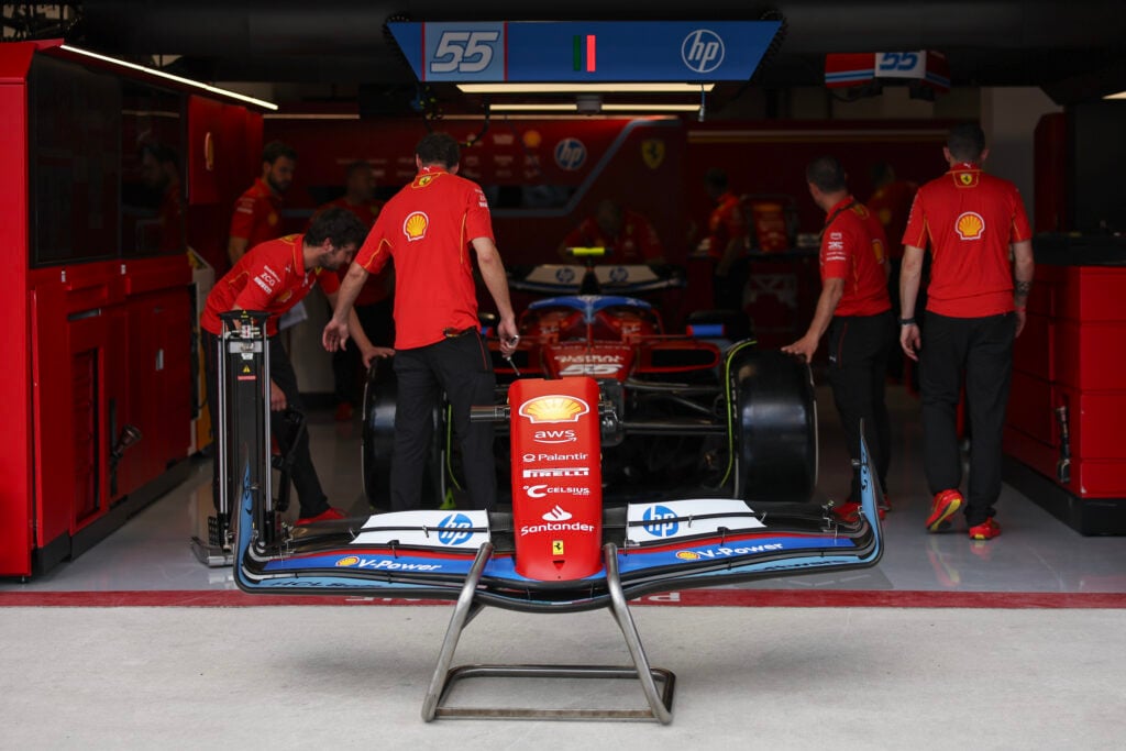 The front wing of the Ferrari SF-24 during previews ahead of the F1 Grand Prix of Miami at Miami International Autodrome on May 2, 2024 in Miami, United States.