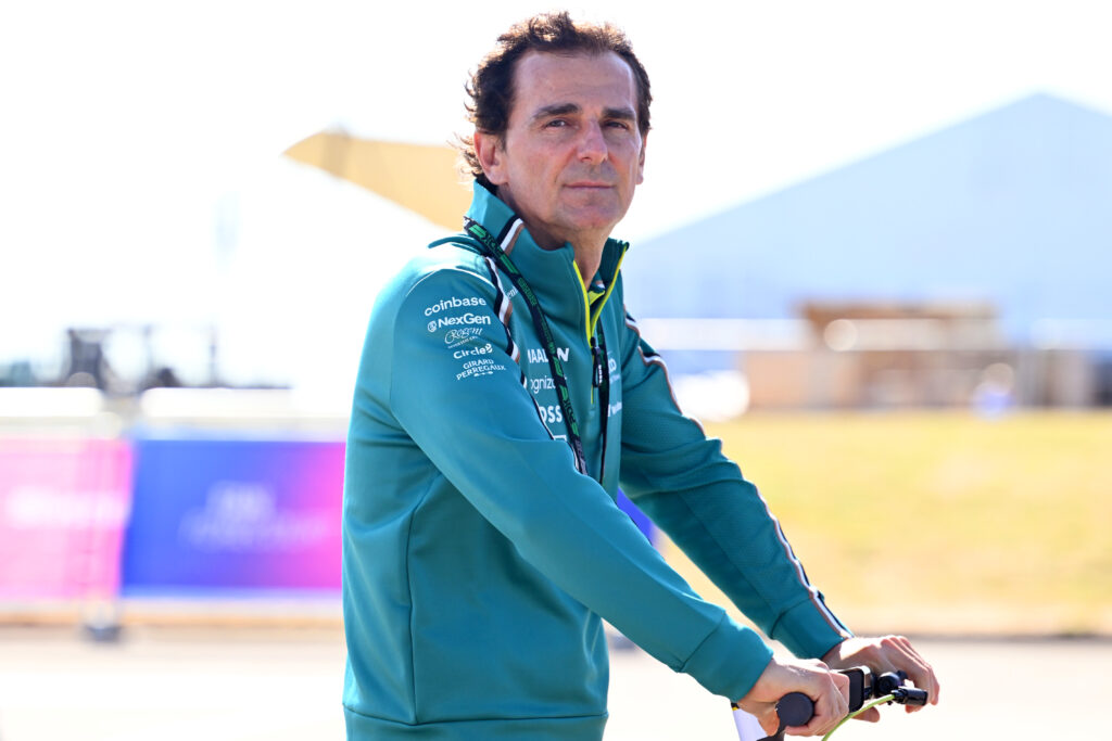 Pedro de la Rosa of Spain and Aston Martin F1 Team looks on during previews ahead of the F1 Grand Prix of Great Britain at Silverstone Circuit on July 03, 2025 in Northampton, England.