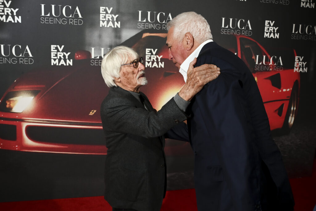 Bernie Ecclestone and Lawrence S. Stroll, Executive Chairman of Aston Martin, attend the "Luca: Seeing Red" World Premiere at Everyman The Whiteley on September 25, 2025 in London, England.