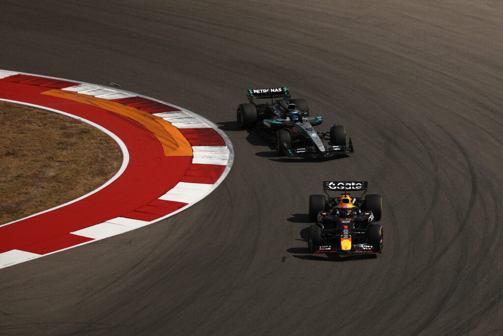 George Russell following Max Verstappen at the 2025 United States Grand Prix