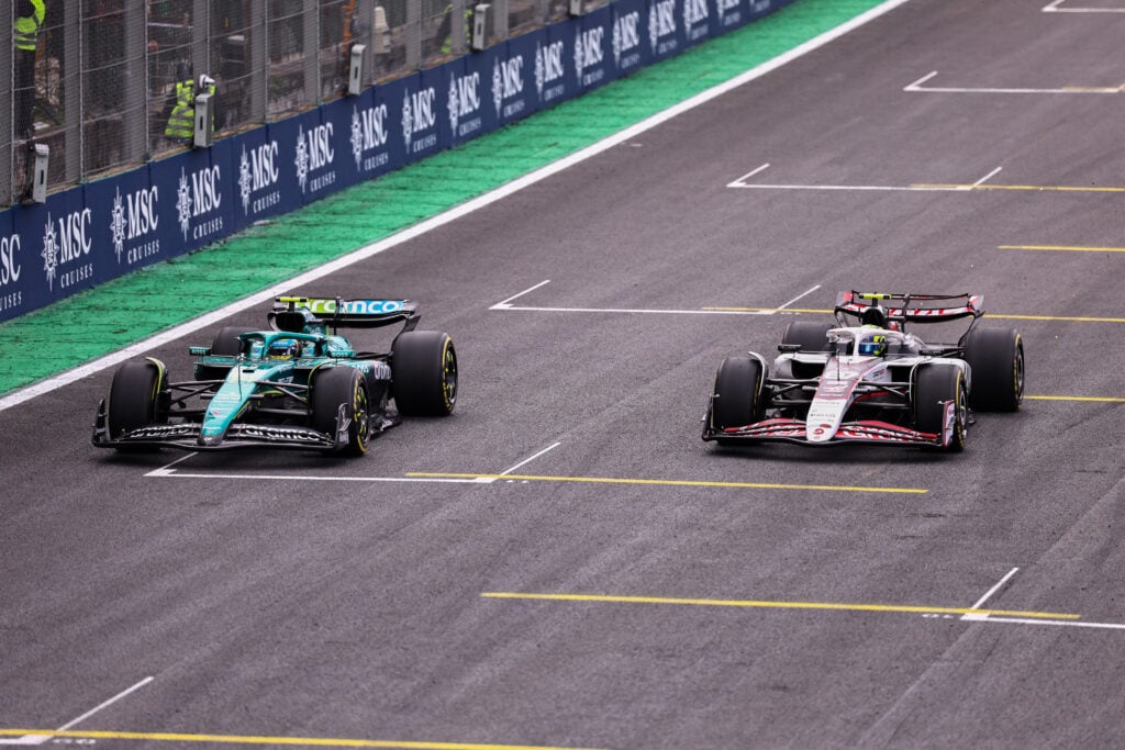 Fernando Alonso and Oliver Bearman at the 2025 Formula 1 Sao Paulo Grand Prix