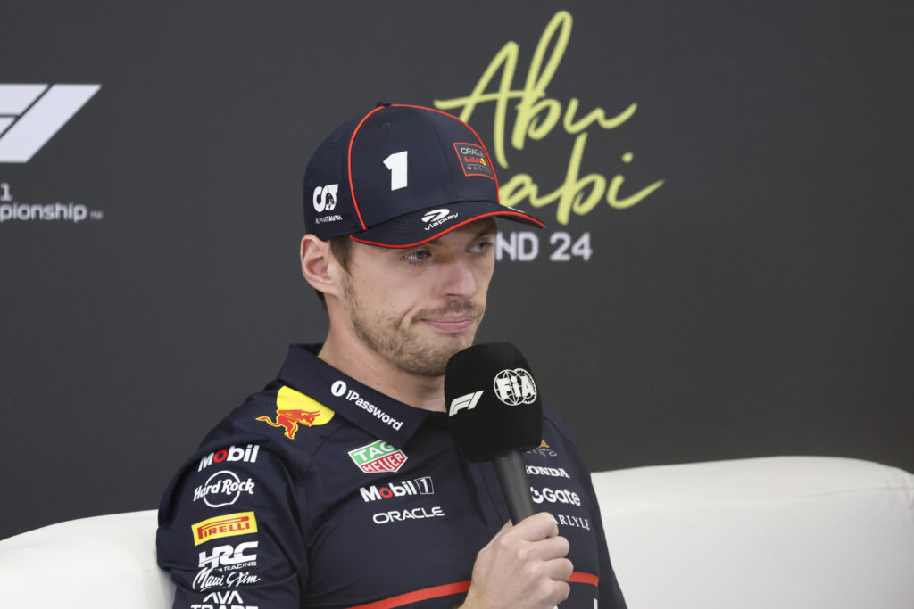 Max Verstappen of the Netherlands during a press conference event, the F1 racing driver of Red Bull Racing Formula One team in Yas Marina Circuit ahead of the 2025 Grand Prix of Abu Dhabi. Abu Dhabi, United Arab Emirates on December 4, 2025