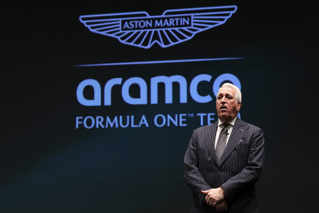 Lawrence Stroll speaks at the Aston Martin F1 launch