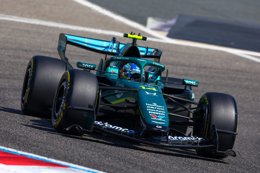 Aston Martin driver Fernando Alonso on track at 2026 Bahrain pre-season testing