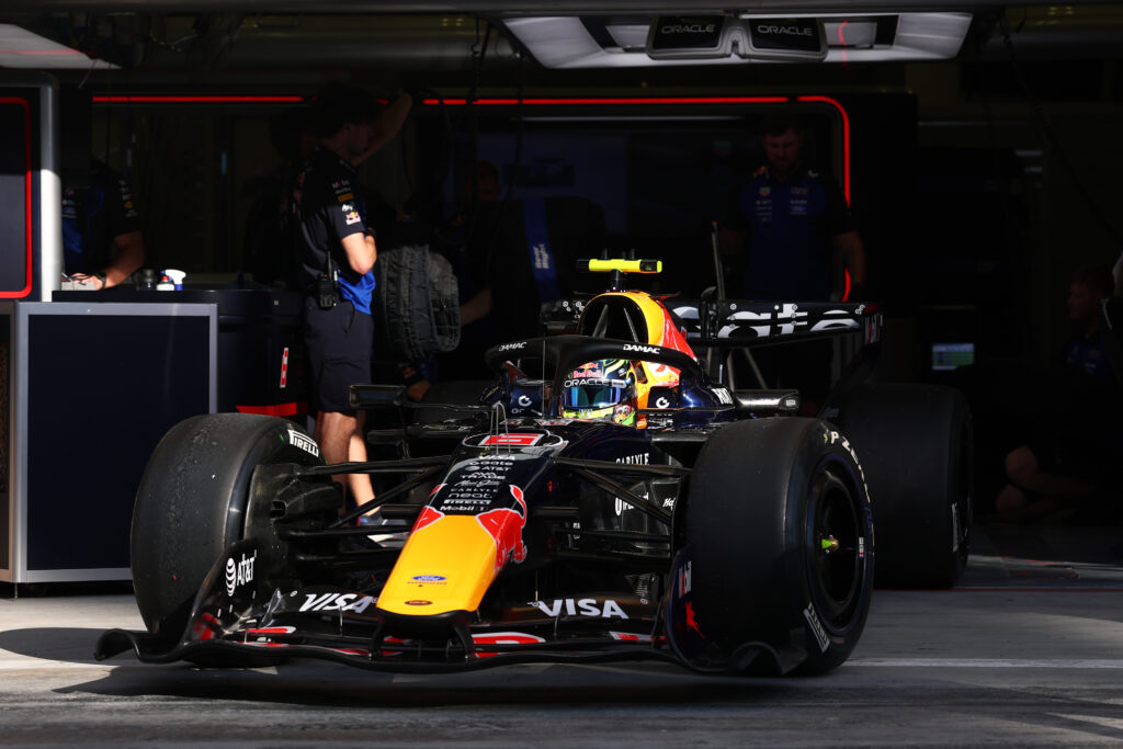 Red Bull driver Isack Hadjar leaving the pit lane at 2026 F1 pre-season testing