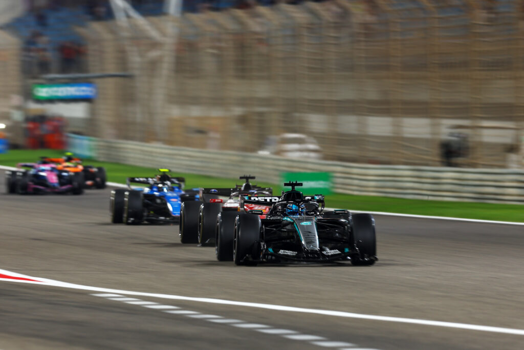 Mercedes driver George Russell on track during the 2026 F1 Bahrain pre-season test