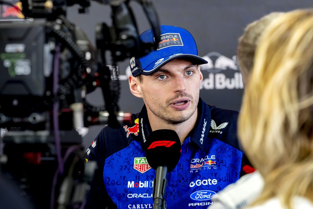 Formula 1 driver Max Verstappen of Oracle Red Bull Racing participates in a press conference at the Formula 1 Melbourne media day at Albert Park in Melbourne, Australia, on March 5, 2025.