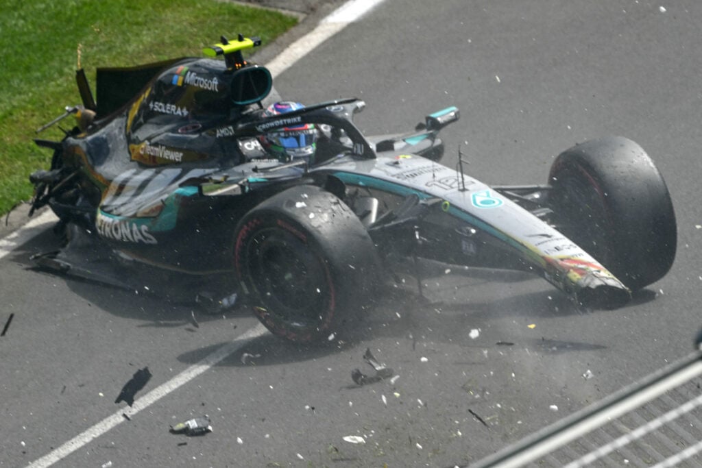 Mercedes driver Andrea Kimi Antonelli crashes in FP3 at the 2026 F1 Australian Grand Prix
