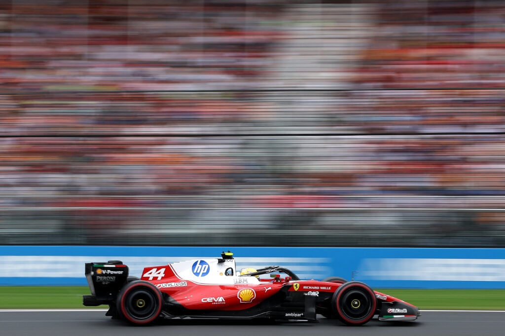Lewis Hamilton drives the Ferrari F1 car at the Australian Grand Prix