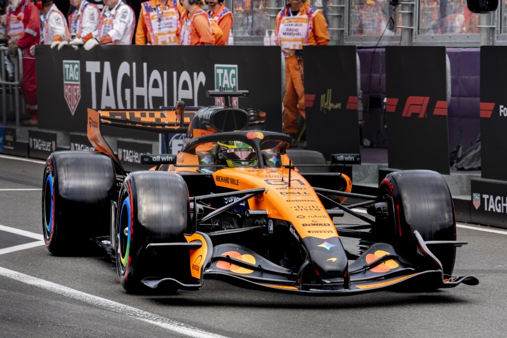 Formula 1 driver Oscar Piastri of the McLaren Mastercard Formula 1 Team participates in Formula 1 Melbourne free practice and qualifying at Albert Park in Melbourne, Australia, on March 7, 2025.