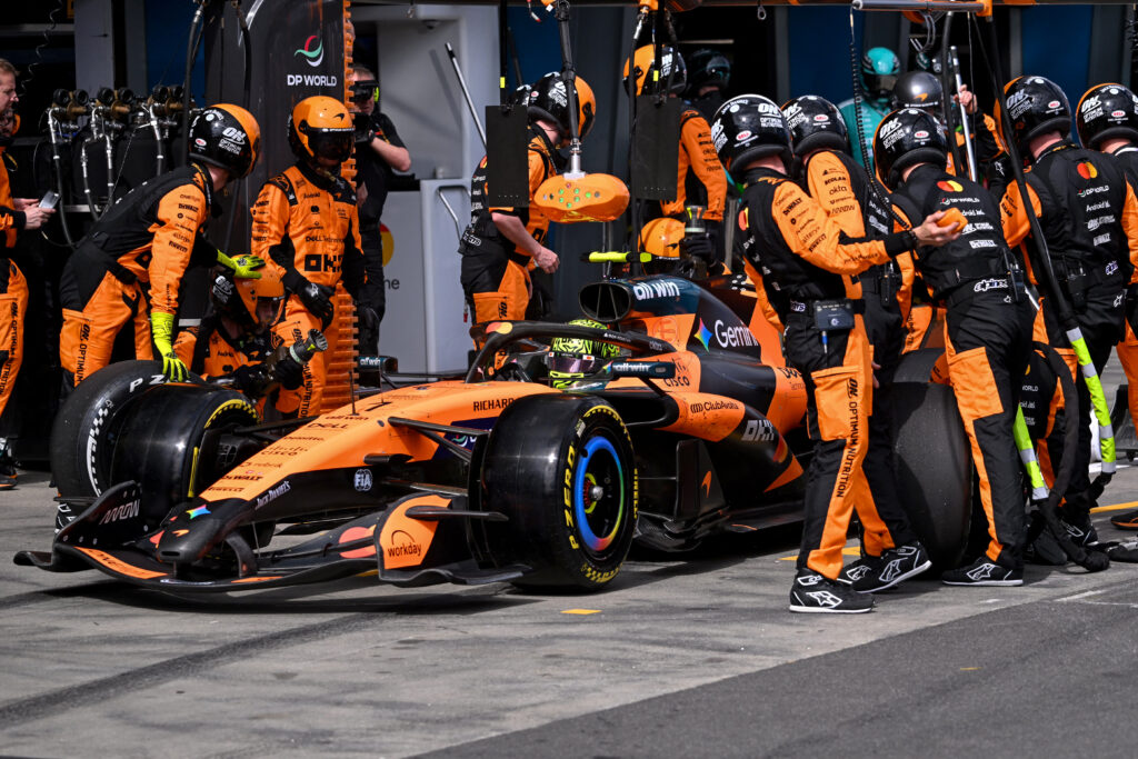 McLaren driver Lando Norris makes a pit stop during the 2026 F1 Australian Grand Prix