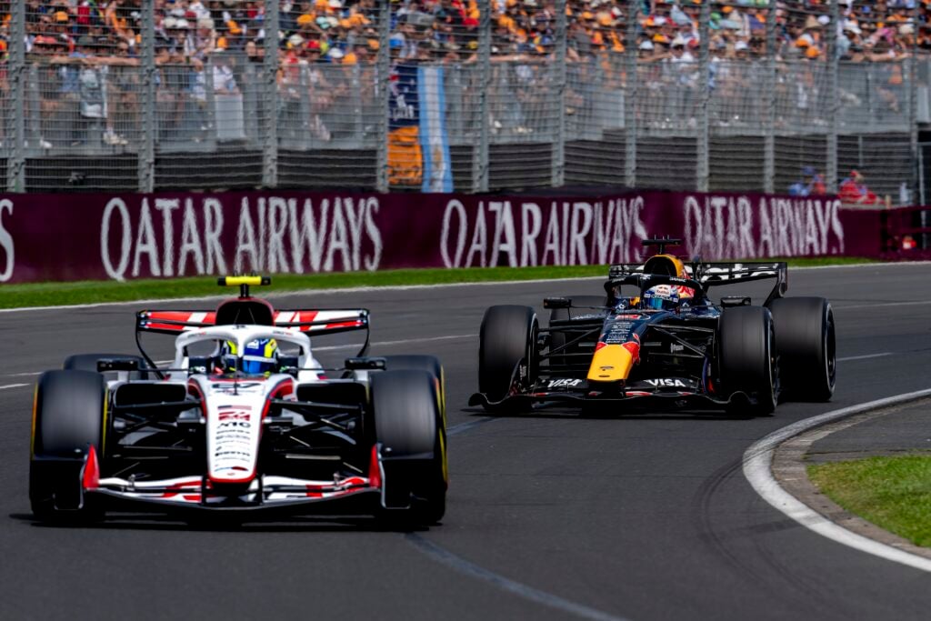 Oliver Bearman and Max Verstappen racing at the 2026 Australian Grand Prix