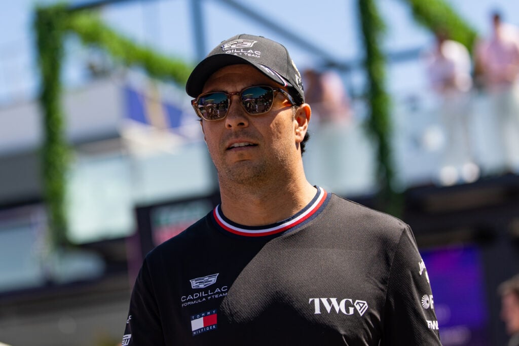 Cadillac driver Sergio Perez walks through the Albert Park paddock ahead of practice at the 2026 F1 Australian Grand Prix