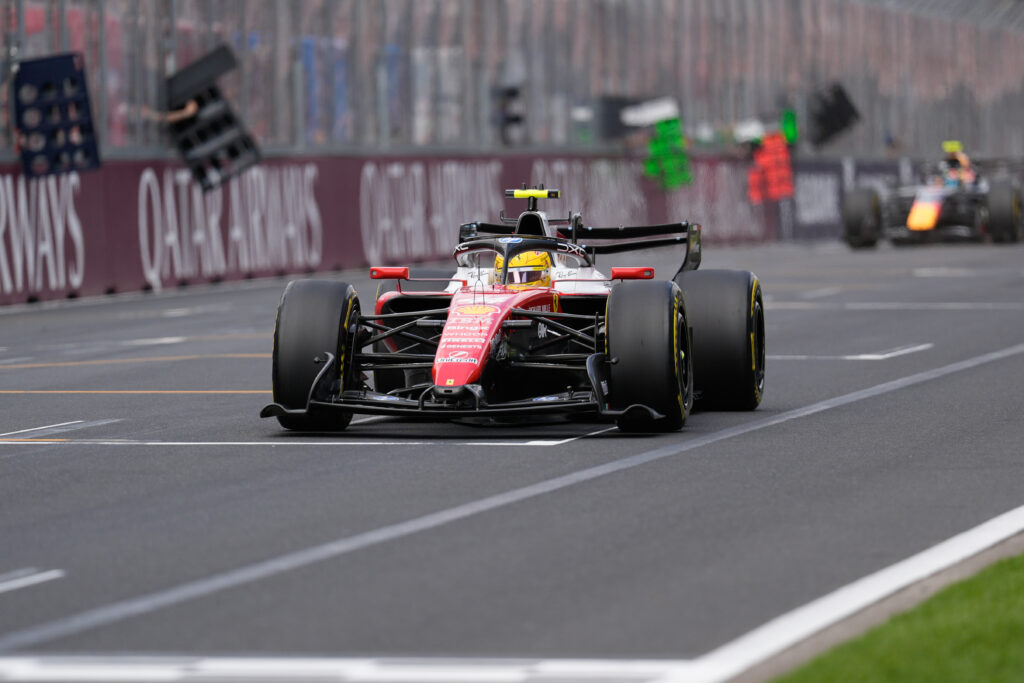 Ferrari driver Lewis Hamilton racing at the 2026 Formula 1 Australian Grand Prix