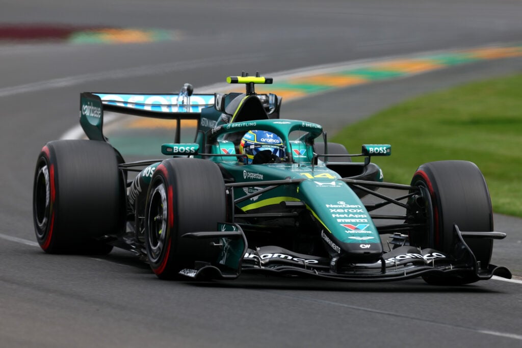 Fernando Alonso of Aston Martin during qualifying at the 2026 Australian Grand Prix