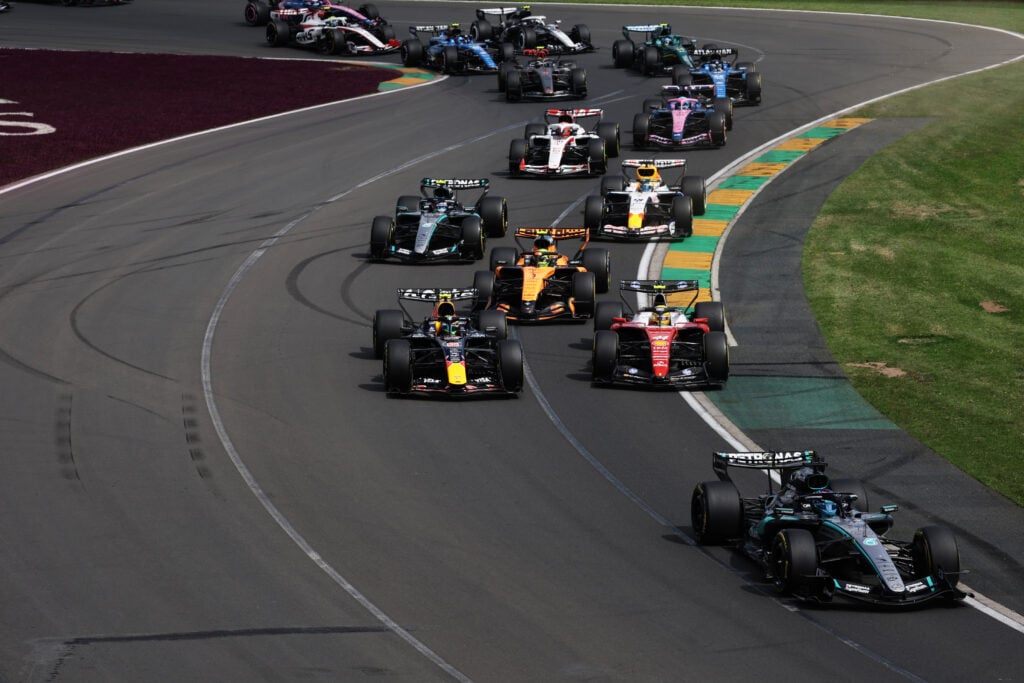 George Russell leading the start of the 2026 Formula 1 Australian Grand Prix