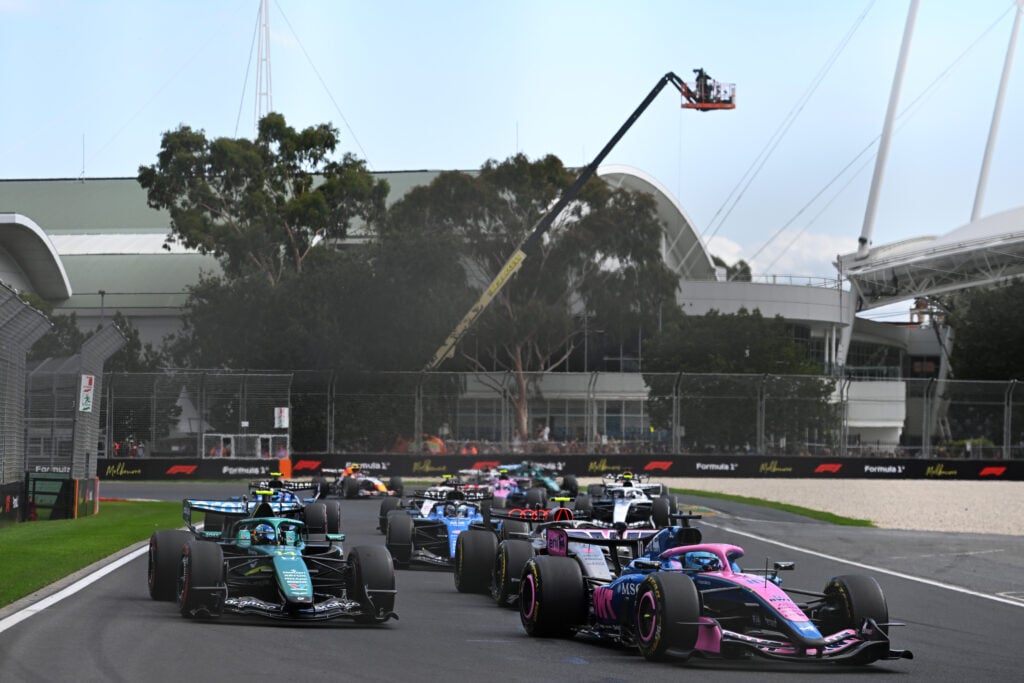 Pierre Gasly fends off Fernando Alonso during the 2026 Australian Grand Prix.