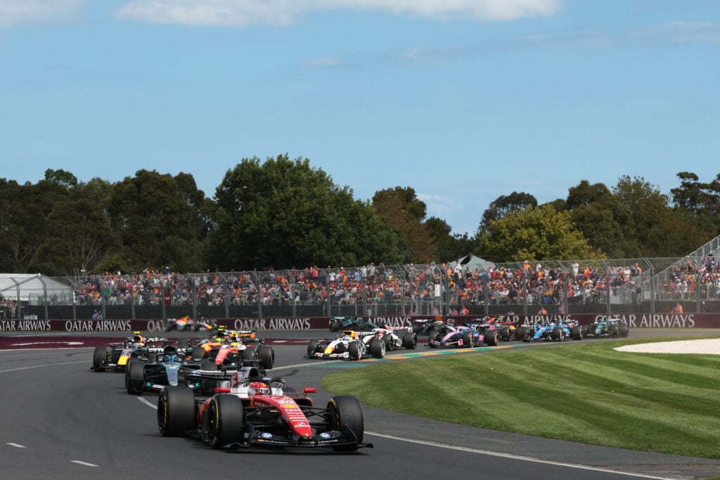 Charles Leclerc leading the F1 grid at the start of the 2026 Australian Grand Prix.
