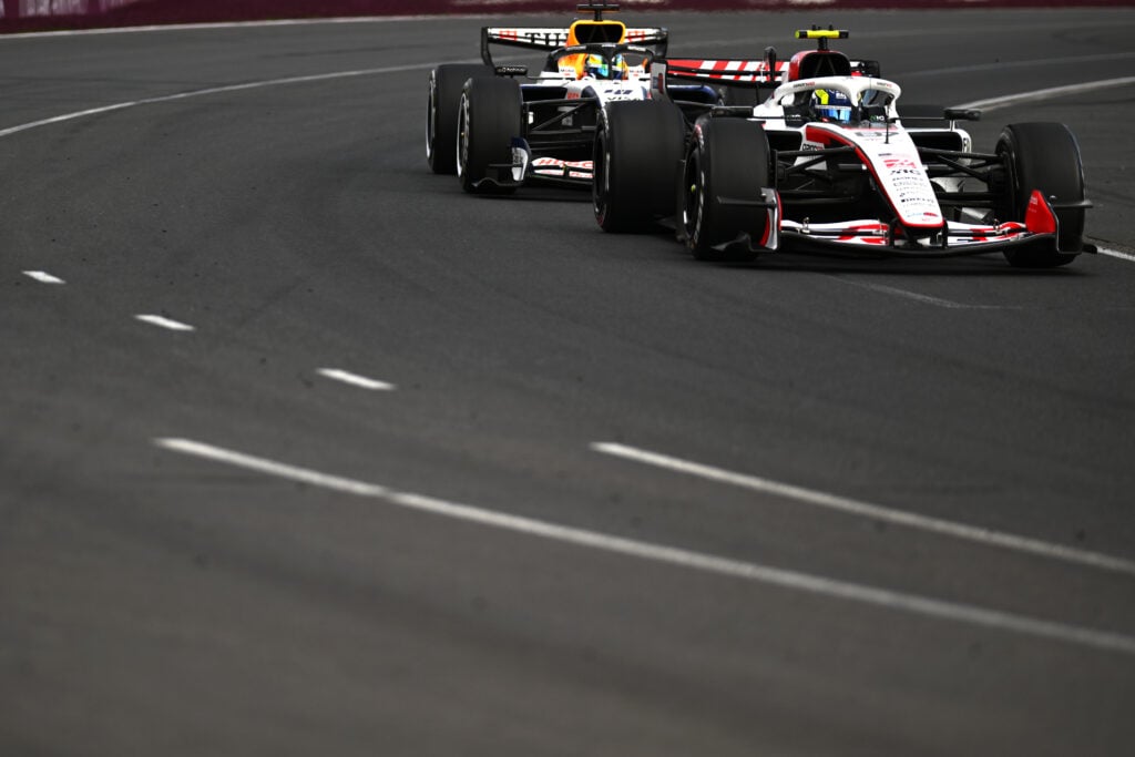 Oliver Bearman leads Arvid Lindblad during the 2026 F1 Australian Grand Prix