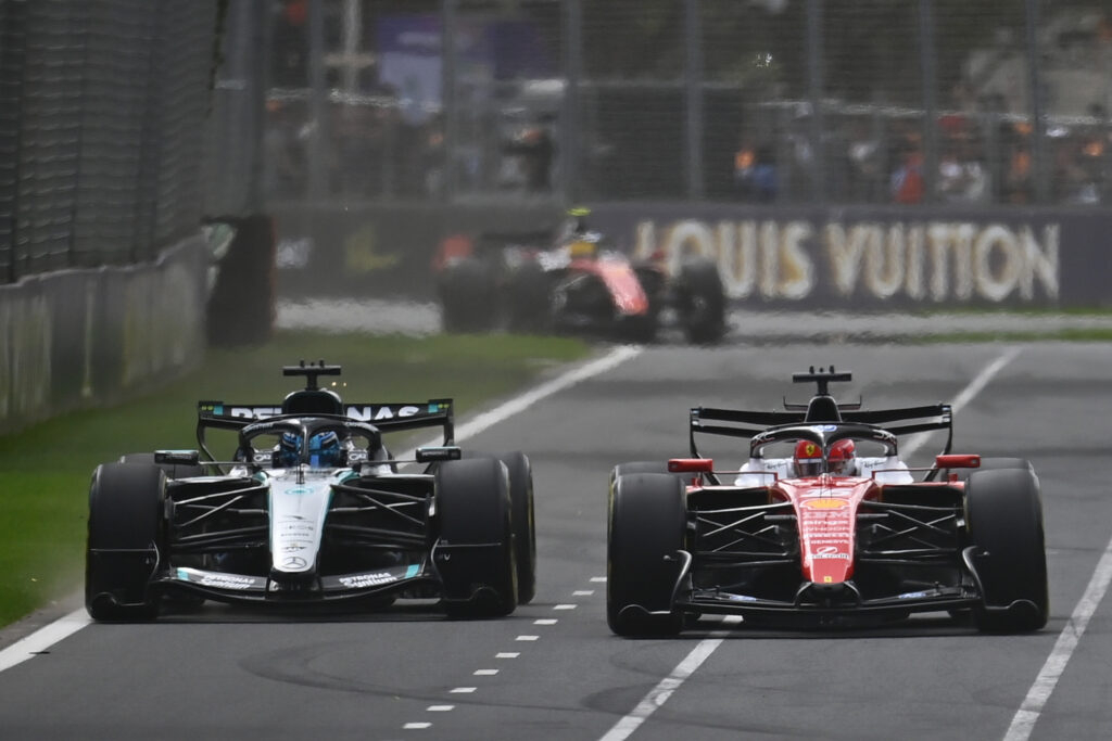 George Russell and Charles Leclerc racing at the 2026 Australian Grand Prix