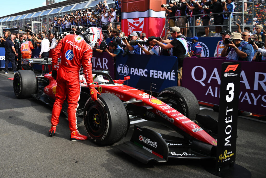 Charles Leclerc gets out of his Ferrari SF-26 after the 2026 Australian Grand Prix