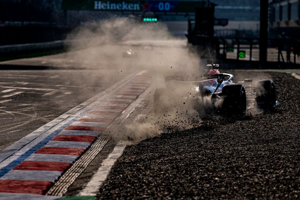 Red Bull driver Max Verstappen runs through the gravel during Sprint Qualifying at the 2026 F1 Chinese Grand Prix