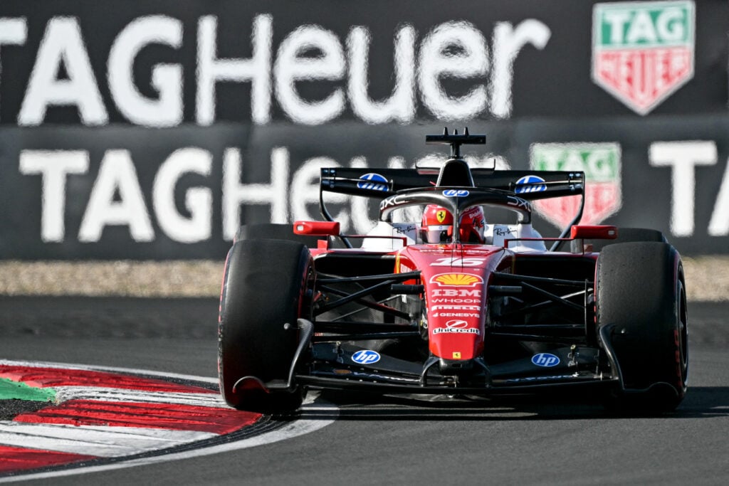 Ferrari's Monegasque driver Charles Leclerc drives during the qualifying session ahead of the Formula One Chinese Grand Prix at the Shanghai International Circuit in Shanghai on March 14, 2026.
