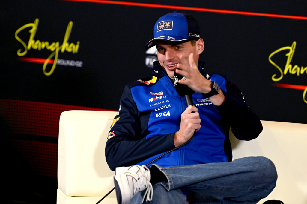 Max Verstappen of the Netherlands and Oracle Red Bull Racing speaks in the Drivers Press Conference during previews ahead of the F1 Grand Prix of China at Shanghai International Circuit on March 12, 2026 in Shanghai, China.