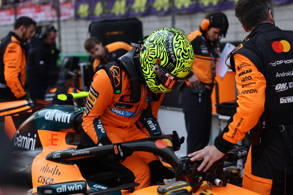 McLaren driver Lando Norris getting out of his car at the 2026 Formula 1 Chinese Grand Prix
