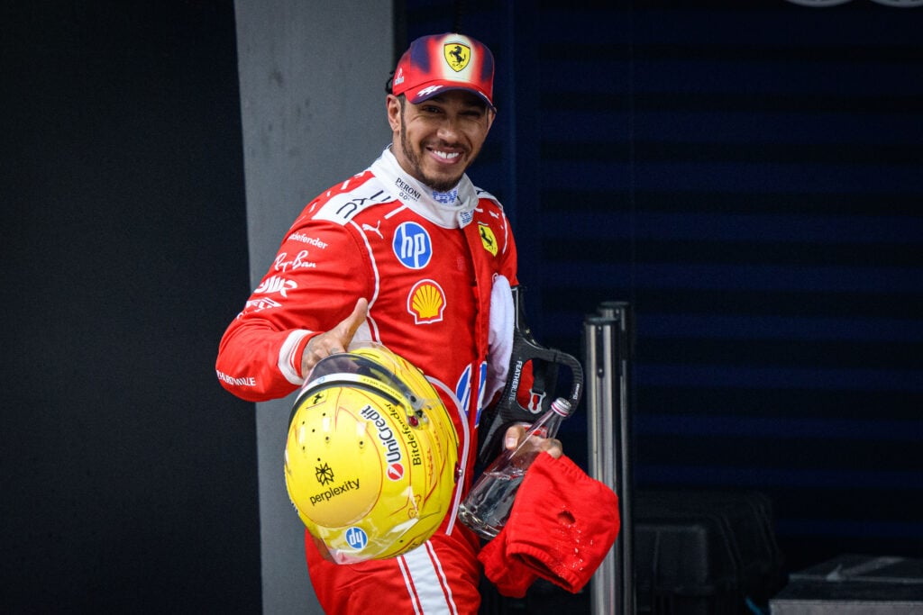 Ferrari driver Lewis Hamilton smiling at the 2026 Chinese Grand Prix
