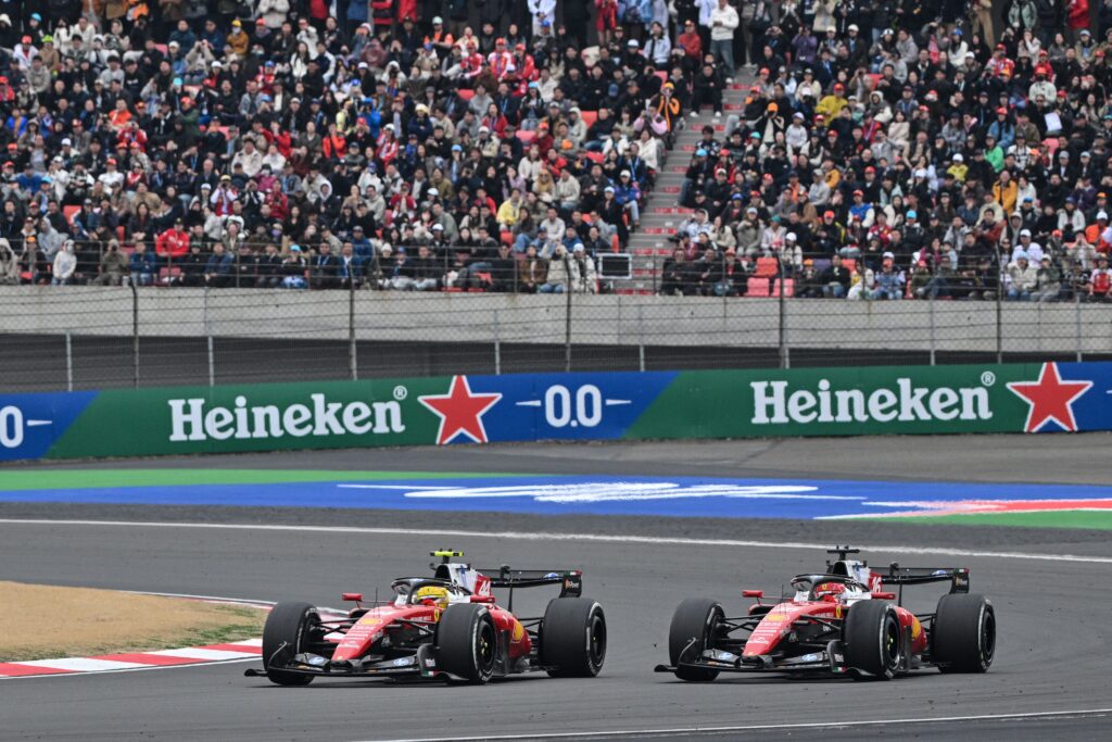 Charles Leclerc and Lewis Hamilton battling at the 2026 Chinese Grand Prix