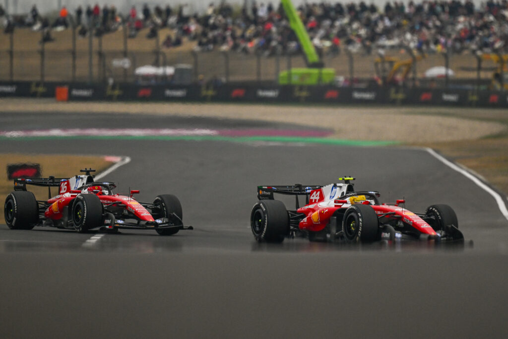 Ferrari drivers Lewis Hamilton and Charles Leclerc at the 2026 Chinese Grand Prix