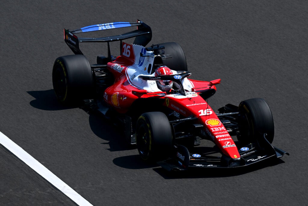 Ferrari driver Charles Leclerc using the Macarena rear wing on track during practice at the 2026 F1 Chinese Grand Prix