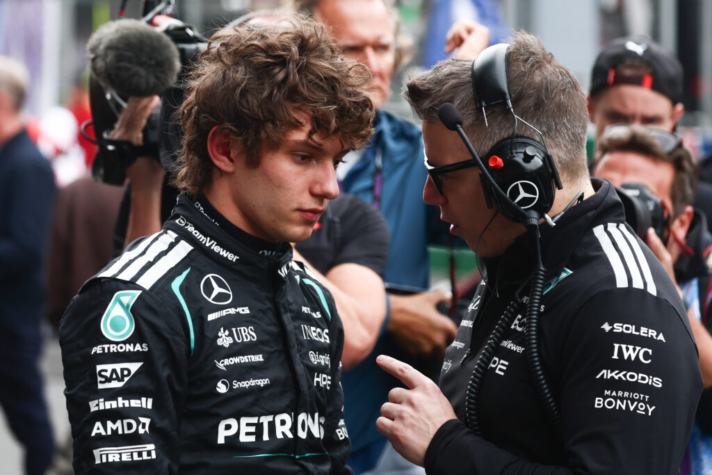 Andrea Kimi Antonelli of Mercedes and Peter Bonnington ahead of the Formula 1 Chinese Grand Prix at Shanghai International Circuit in Shanghai, China on March 15, 2026.