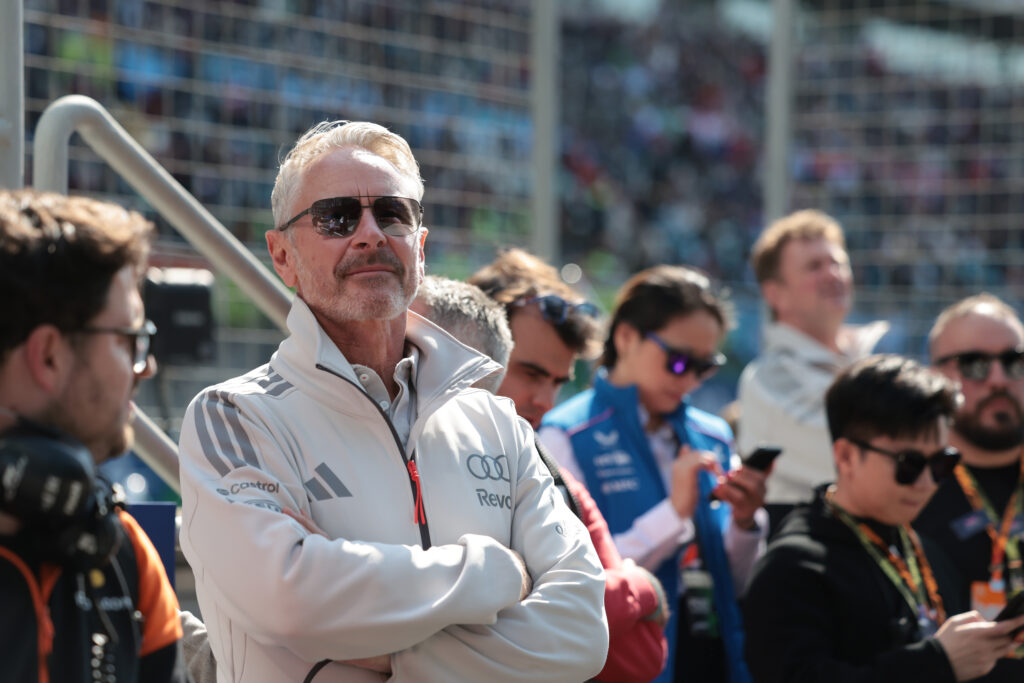Jonathan Wheatley watches the F1 Academy - Round 1 Shanghai podium while still the team principal of Audi