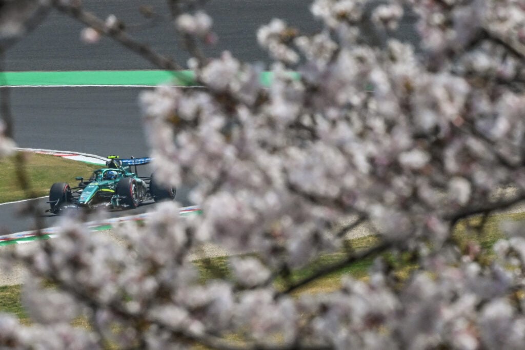 Aston Martin driver Fernando Alonso on track during qualifying for the 2026 F1 Japanese Grand Prix