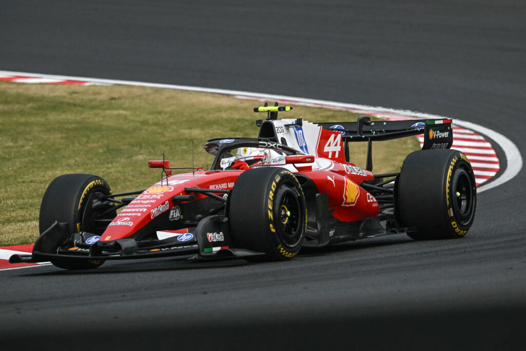 Lewis Hamilton drives the Ferrari F1 car at the Japanese Grand Prix